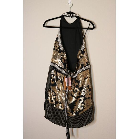 Pretty Little Thing | Black halter tassel and sequin backless dress | 14 - Picture 2 of 4